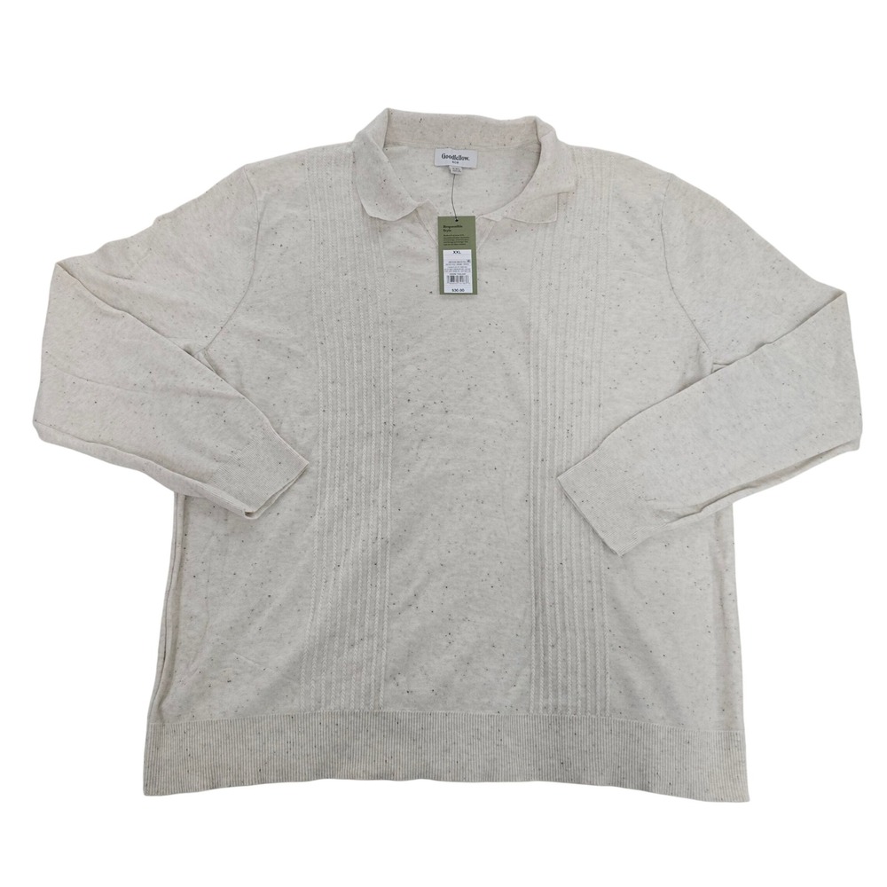Goodfellow & Co Mens XXL Cream‎ Speckled Long Sleeve Pullover Sweater Polo NWT
